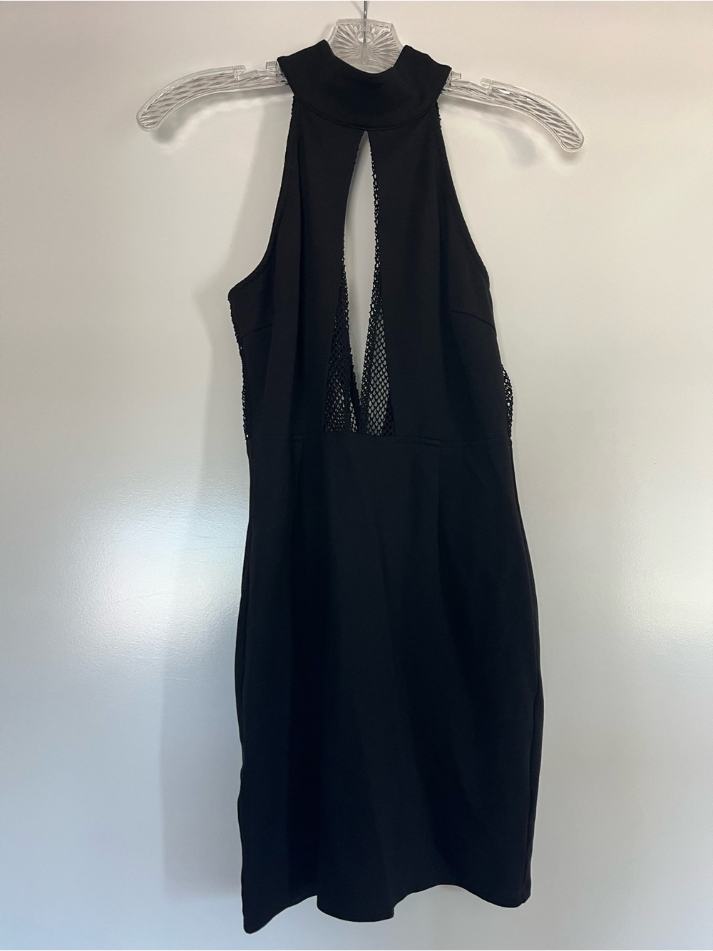 Tobi Black One-Shoulder Keyhole Mesh-Insert Dress